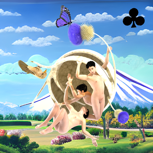 #7 | Group with a butterfly, bird, and organic structure scene with background seed 950 and a Black Club card suit
