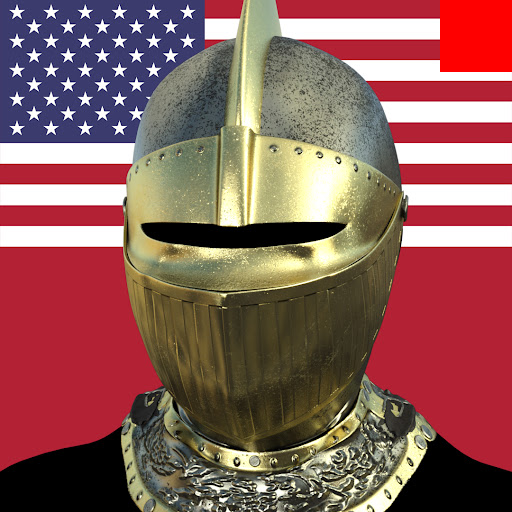 Villain #580 - The Gold Knight Helmet Villain on the Merica background with the Red Accent