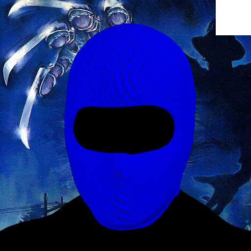 Villain #3 - The Blue Balaclava Villain on the Freddy background with the White Accent