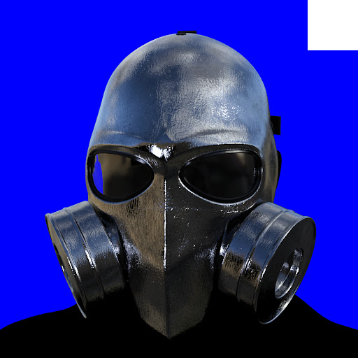 Villain #584 - The Chrome Gas Mask Villain on the Blue background with the White Accent