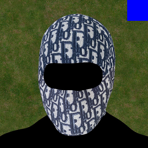 Villain #8 - The Dior Balaclava Villain on the Grass background with the Blue Accent