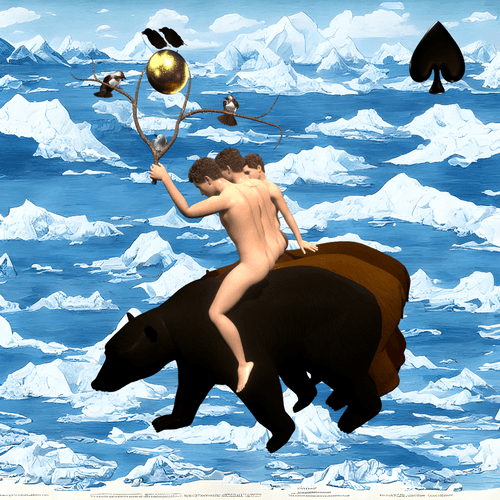 #401 | Group riding bears with Birds and Nests scene with background seed 585 and a Black Spade card suit