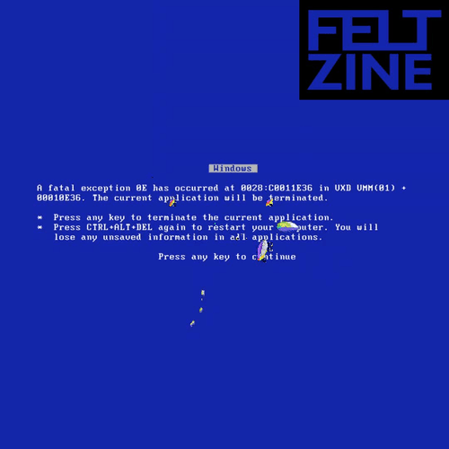 Canvas #404: blue screen. — error. — flowers. — black box logo. — dreamscape